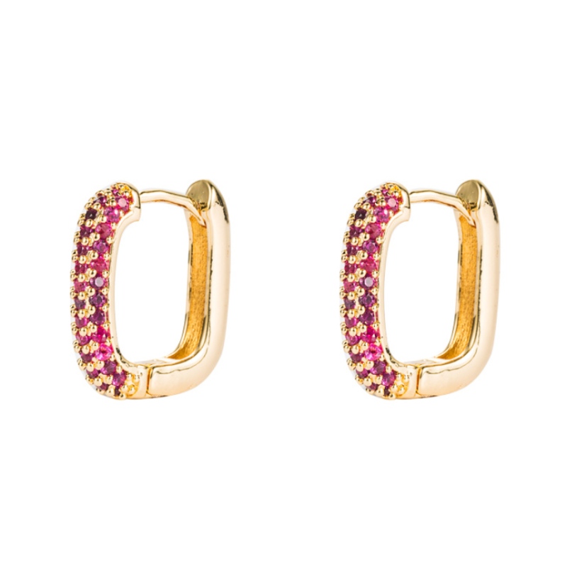 INS Rainbow Series Series European and American Style Ženanáušnice geometrické měď zlata pozlacené mikro-inloid Colorful Zircon hip-hopnáušnice
