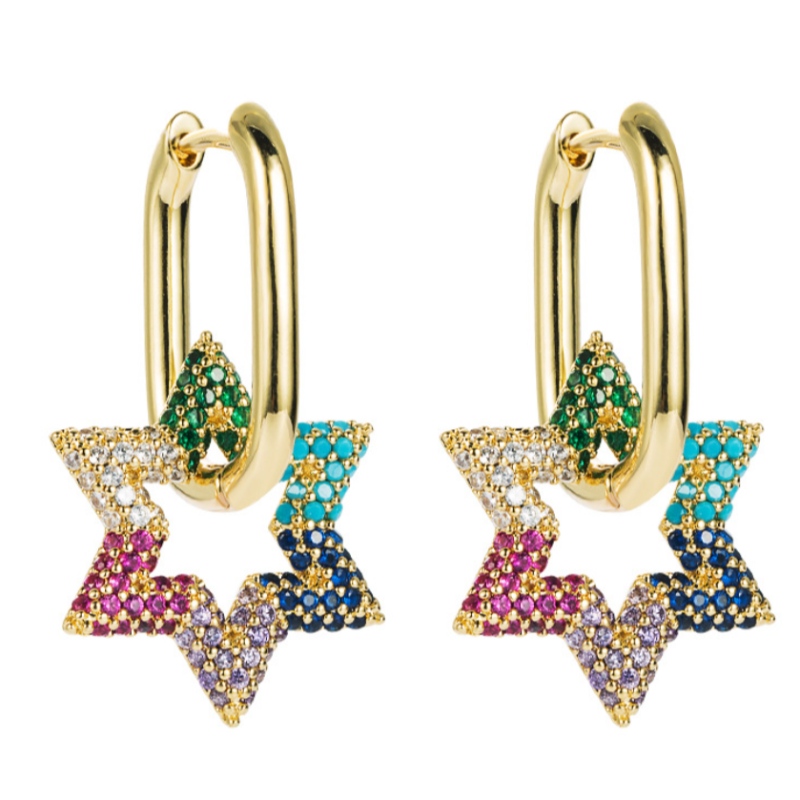 European and American Fashion Creative Six-špičaté hvězdy Flower-ve tvarunáušnice Zlatá měďná Micro-Inloid Color Zircon All-Matchnáušnice